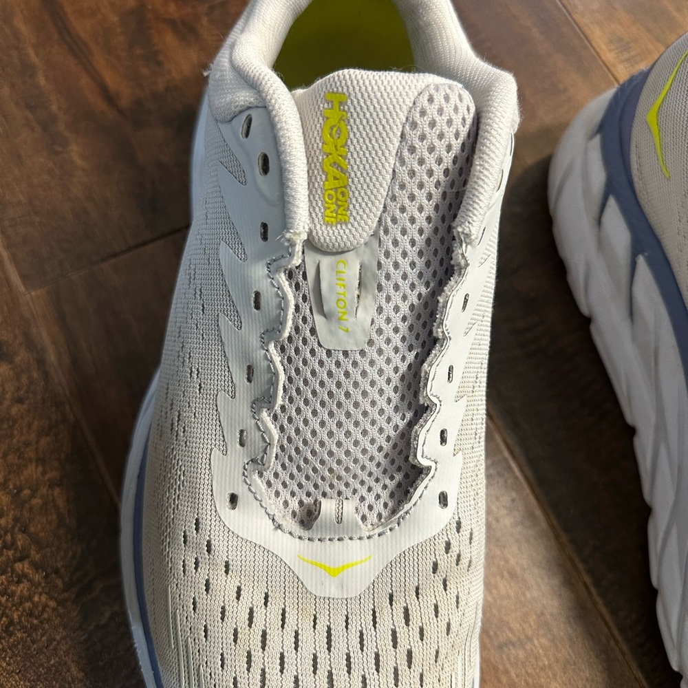 Women’s HOKA One One Clifton 7 Running Shoes Gray, Blue, Lime - Picture 6 of 10